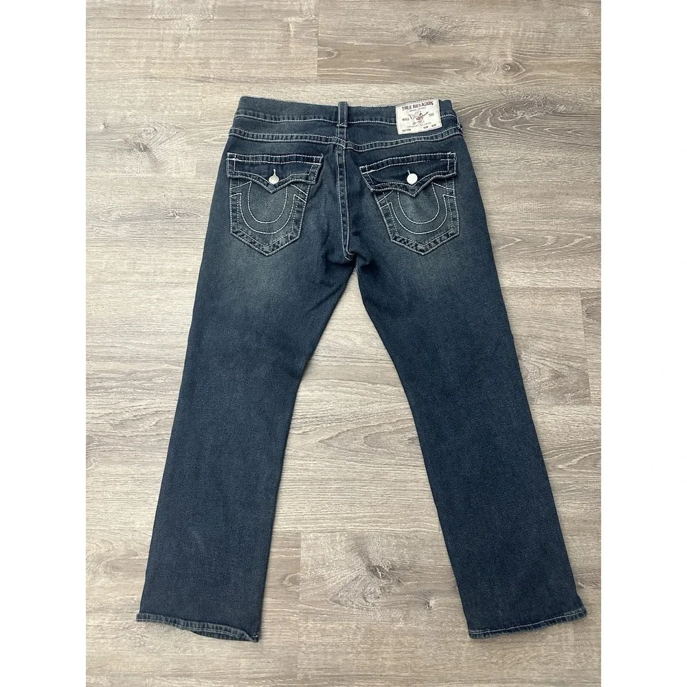 True Religion Ricky Flap Mens 34x28 Jeans Thick Stitches Jeans Relaxed Straight